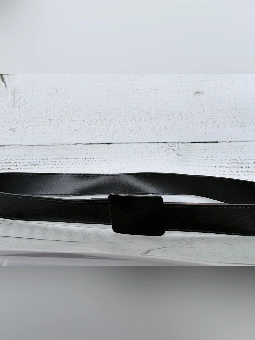 Women's Black Leather Waist Belt with Matte Square Buckle